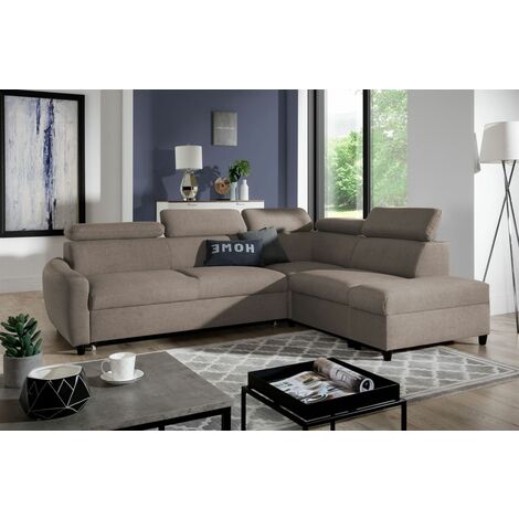 Ecksofa Schlafsofa Sofa ANTON in Stoff Esito Sand Ottomane Rechts