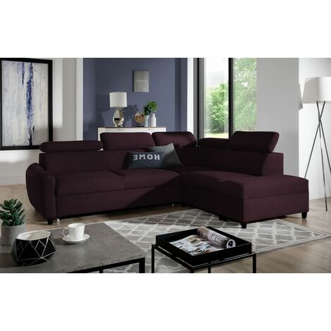 Ecksofa Schlafsofa Sofa ANTON in Stoff Esito Violett Ottomane Rechts