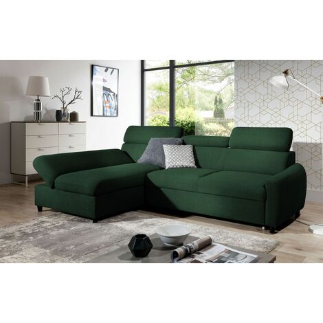 Ecksofa Schlafsofa Sofa ANTON XS in Stoff Esito Dunkelgrün Ottomane Links