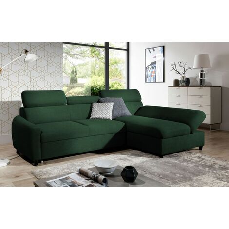 Ecksofa Schlafsofa Sofa ANTON XS in Stoff Esito Dunkelgrün Ottomane Rechts