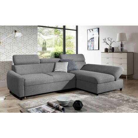 Ecksofa Schlafsofa Sofa ANTON XS in Stoff Esito Grau Ottomane Rechts