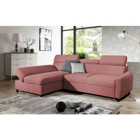 Ecksofa Schlafsofa Sofa ANTON XS in Stoff Esito Rosa Ottomane Links