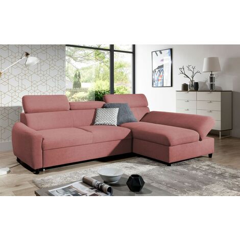 Ecksofa Schlafsofa Sofa ANTON XS in Stoff Esito Rosa Ottomane Rechts