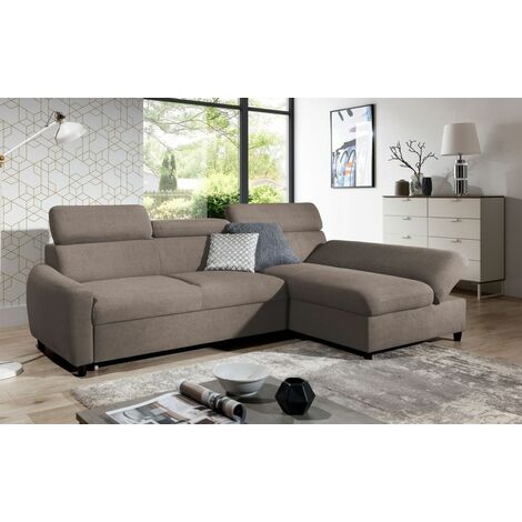 Ecksofa Schlafsofa Sofa ANTON XS in Stoff Esito Sand Ottomane Rechts