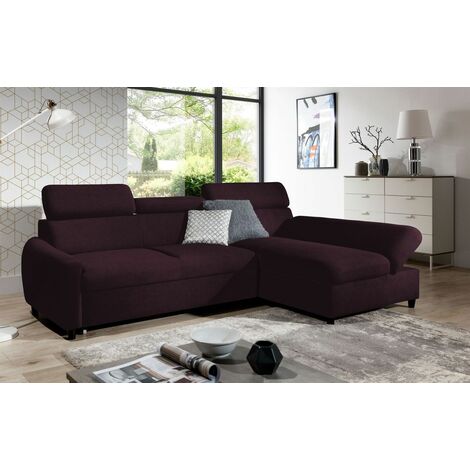 Ecksofa Schlafsofa Sofa ANTON XS in Stoff Esito Violett Ottomane Rechts