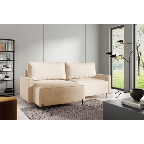 Ecksofa Schlafsofa Sofa BRAGA in Stoff Now or Never Creme Ottomane Links