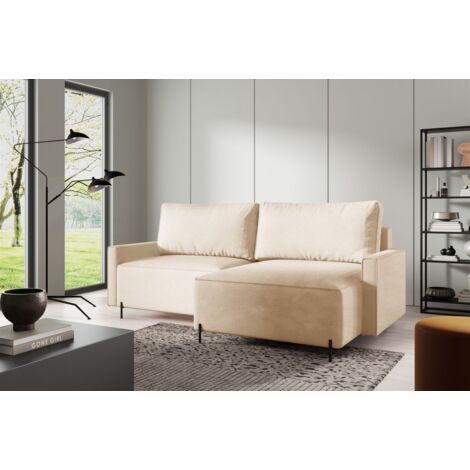 Ecksofa Schlafsofa Sofa BRAGA in Stoff Now or Never Creme Ottomane Rechts