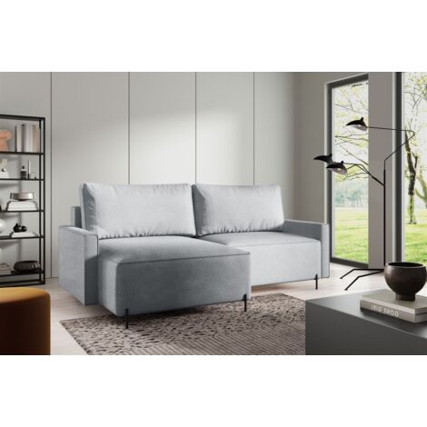 Ecksofa Schlafsofa Sofa BRAGA in Stoff Now or Never Grau Ottomane Links
