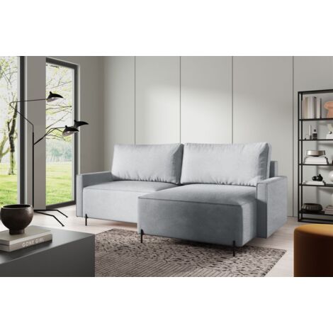 Ecksofa Schlafsofa Sofa BRAGA in Stoff Now or Never Grau Ottomane Rechts