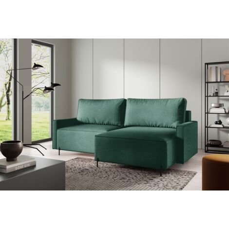 Ecksofa Schlafsofa Sofa BRAGA in Stoff Now or Never Grün Ottomane Rechts