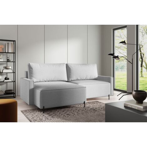 Ecksofa Schlafsofa Sofa BRAGA in Stoff Now or Never Hellgrau Ottomane Links