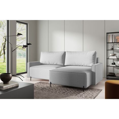 Ecksofa Schlafsofa Sofa BRAGA in Stoff Now or Never Hellgrau Ottomane Rechts