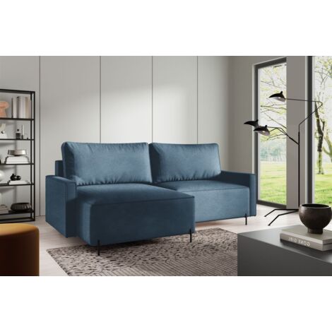 Ecksofa Schlafsofa Sofa BRAGA in Stoff Now or Never Meeresblau Ottomane Links