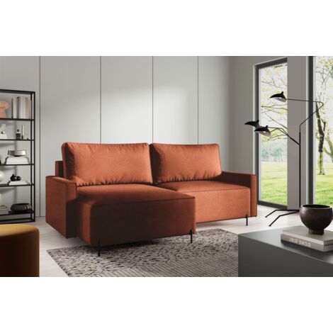 Ecksofa Schlafsofa Sofa BRAGA in Stoff Now or Never Rostbraun Ottomane Links
