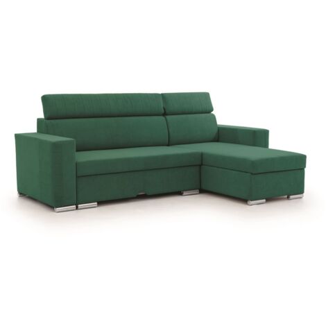 Ecksofa Schlafsofa Sofa CANTON in Stoff Camelia Grün Ottomane Rechts