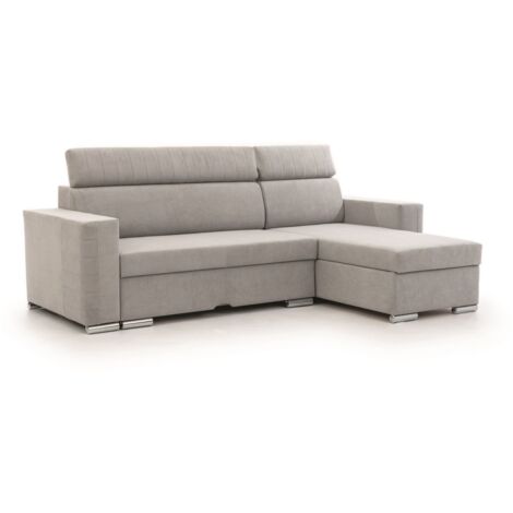 Ecksofa Schlafsofa Sofa CANTON in Stoff Camelia Hellgrau Ottomane Rechts