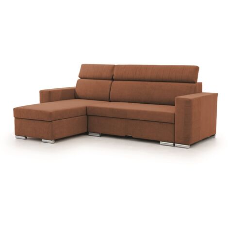 Ecksofa Schlafsofa Sofa CANTON in Stoff Camelia Rostbraun Ottomane Links