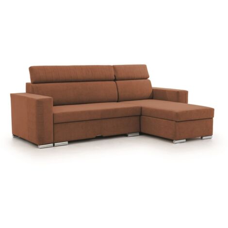 Ecksofa Schlafsofa Sofa CANTON in Stoff Camelia Rostbraun Ottomane Rechts