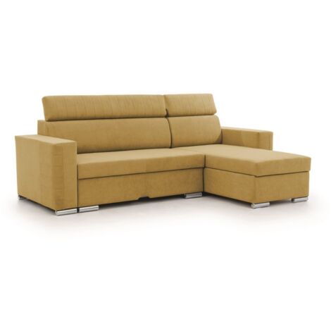 Ecksofa Schlafsofa Sofa CANTON in Stoff Camelia Senfgelb Ottomane Rechts