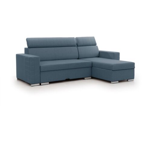 Ecksofa Schlafsofa Sofa CANTON in Stoff Liverpool Azurblau Ottomane Rechts