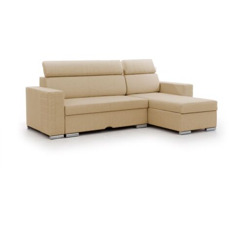 Ecksofa Schlafsofa Sofa CANTON in Stoff Liverpool Beige Ottomane Rechts