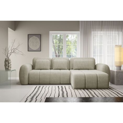 Ecksofa Schlafsofa Sofa CARIA in Stoff Quelle Ecru Ottomane Rechts