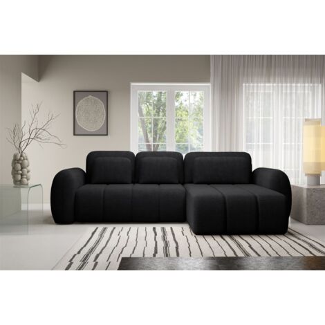 Ecksofa Schlafsofa Sofa CARIA in Stoff Quelle Schwarz Ottomane Rechts