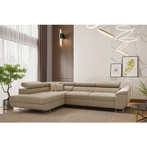 Ecksofa Schlafsofa Sofa CARMELO in Stoff Nova Beige Ottomane Links