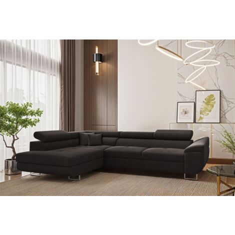 Ecksofa Schlafsofa Sofa CARMELO in Stoff Nova Grafit Ottomane Links