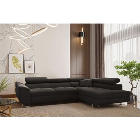 Ecksofa Schlafsofa Sofa CARMELO in Stoff Nova Grafit Ottomane Rechts