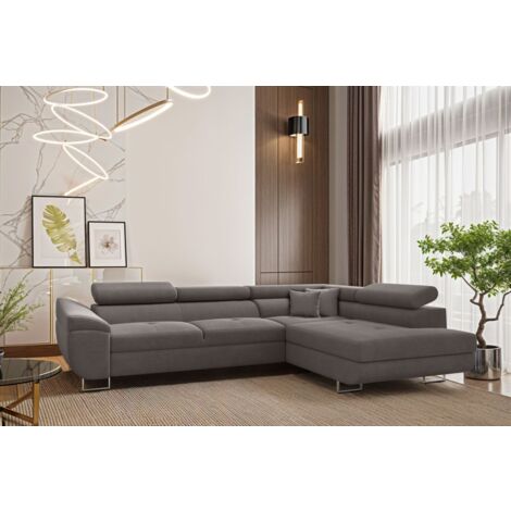 Ecksofa Schlafsofa Sofa CARMELO in Stoff Nova Grau Ottomane Rechts