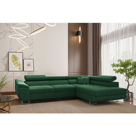 Ecksofa Schlafsofa Sofa CARMELO in Stoff Nova Grün Ottomane Rechts