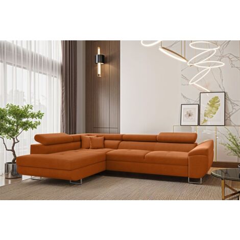 Ecksofa Schlafsofa Sofa CARMELO in Stoff Nova Orange Ottomane Links