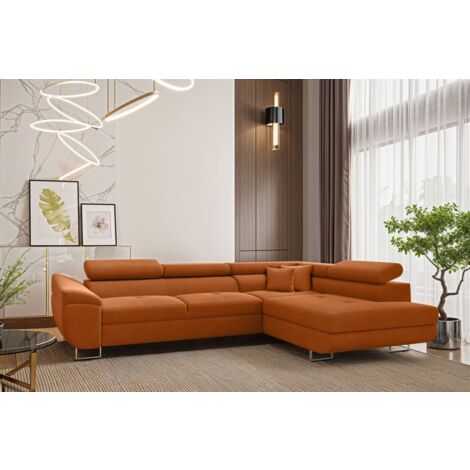 Ecksofa Schlafsofa Sofa CARMELO in Stoff Nova Orange Ottomane Rechts