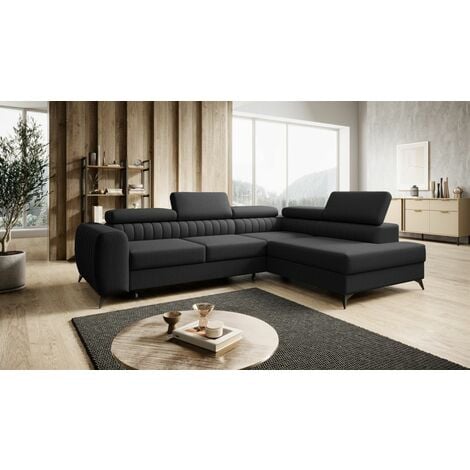 FUN MOEBEL Ecksofa Schlafsofa Sofa FARGO in Stoff Vogue Schwarz Ottomane Rechts