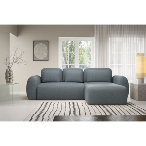 Ecksofa Schlafsofa Sofa GASTON in Stoff Puente Anthrazit Ottomane Rechts