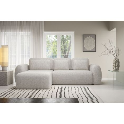 Ecksofa Schlafsofa Sofa GASTON in Stoff Puente Beige Ottomane Links