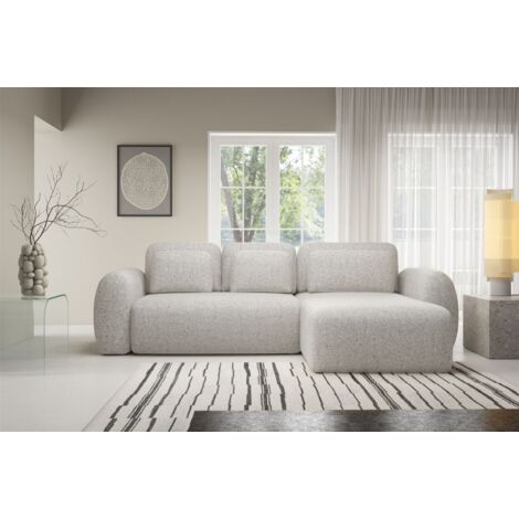 Ecksofa Schlafsofa Sofa GASTON in Stoff Puente Beige Ottomane Rechts