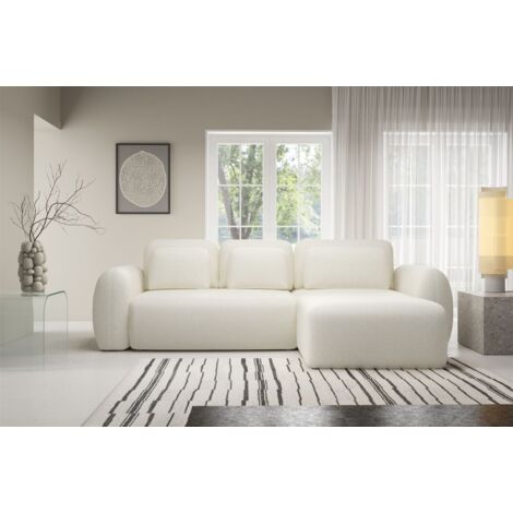 Ecksofa Schlafsofa Sofa GASTON in Stoff Puente Ecru Ottomane Rechts