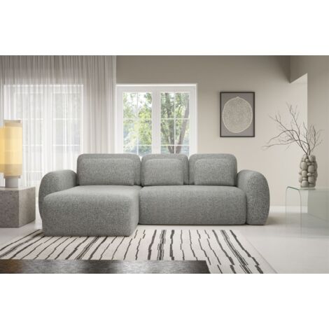 Ecksofa Schlafsofa Sofa GASTON in Stoff Puente Grau Ottomane Links