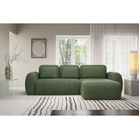 Ecksofa Schlafsofa Sofa GASTON in Stoff Puente Grün Ottomane Rechts