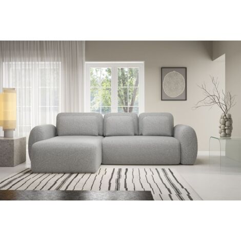 Ecksofa Schlafsofa Sofa GASTON in Stoff Puente Hellgrau Ottomane Links