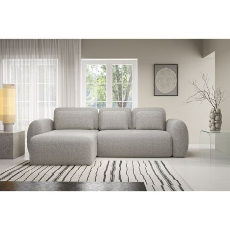 Ecksofa Schlafsofa Sofa GASTON in Stoff Puente Sandgrau Ottomane Links