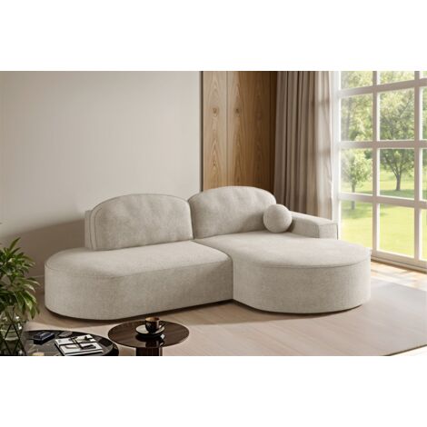 Ecksofa Schlafsofa Sofa GIRONA Stoff Arena Creme Ottomane Rechts