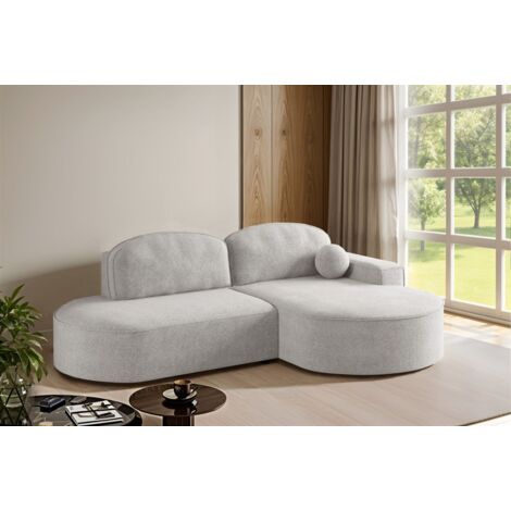 Ecksofa Schlafsofa Sofa GIRONA Stoff Arena Hellgrau Ottomane Rechts