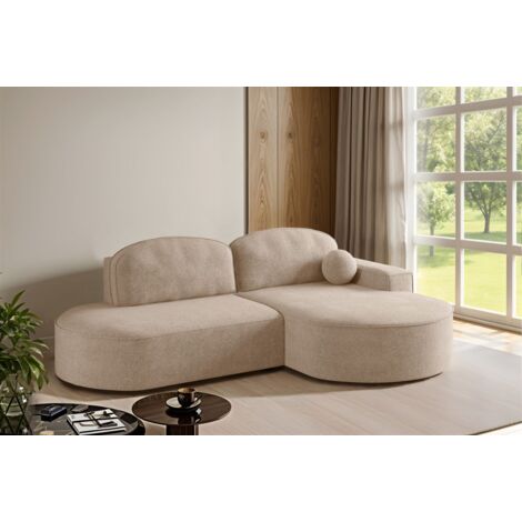 Ecksofa Schlafsofa Sofa GIRONA Stoff Arena Sand Ottomane Rechts