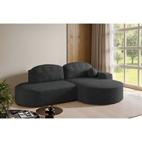 Ecksofa Schlafsofa Sofa GIRONA Stoff Arena Schwarz Ottomane Rechts