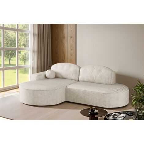 Ecksofa Schlafsofa Sofa GIRONA Stoff Poso Altweiß Ottomane Links