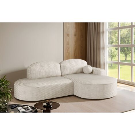 Ecksofa Schlafsofa Sofa GIRONA Stoff Poso Altweiß Ottomane Rechts