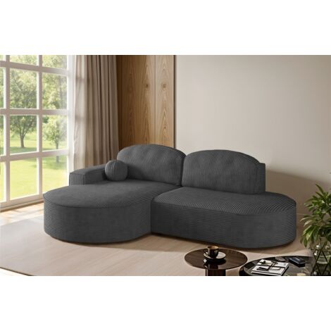 Ecksofa Schlafsofa Sofa GIRONA Stoff Poso Dunkelgrau Ottomane Links